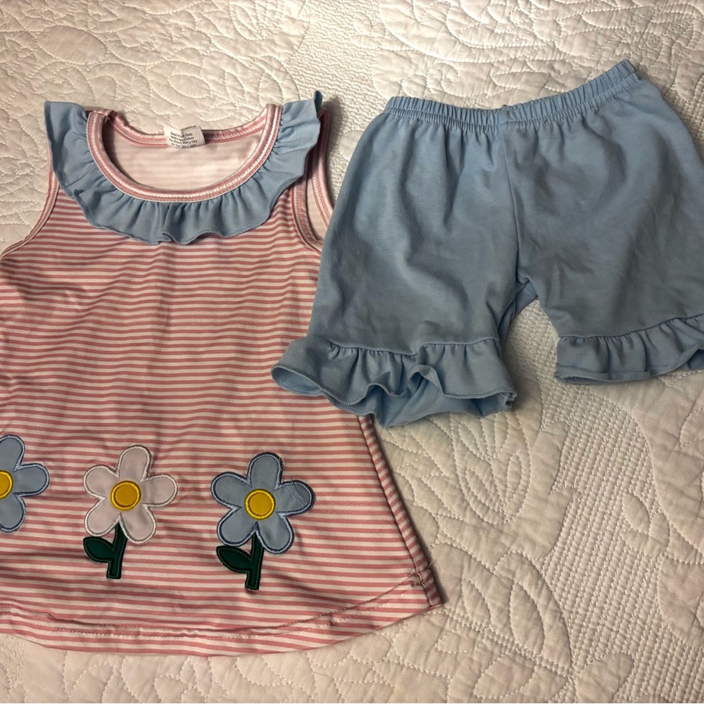 Floral striped matching set 12-18m